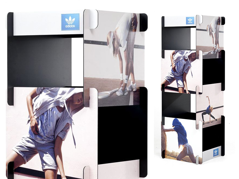 totem adidas de carton corrugado cubos encastrables